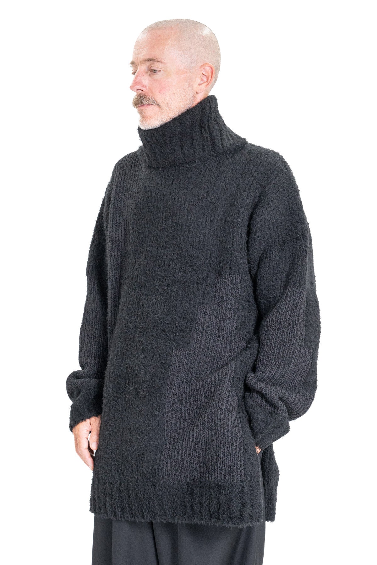 TURTLE NECK HEM ZIP PULLOVER KNIT