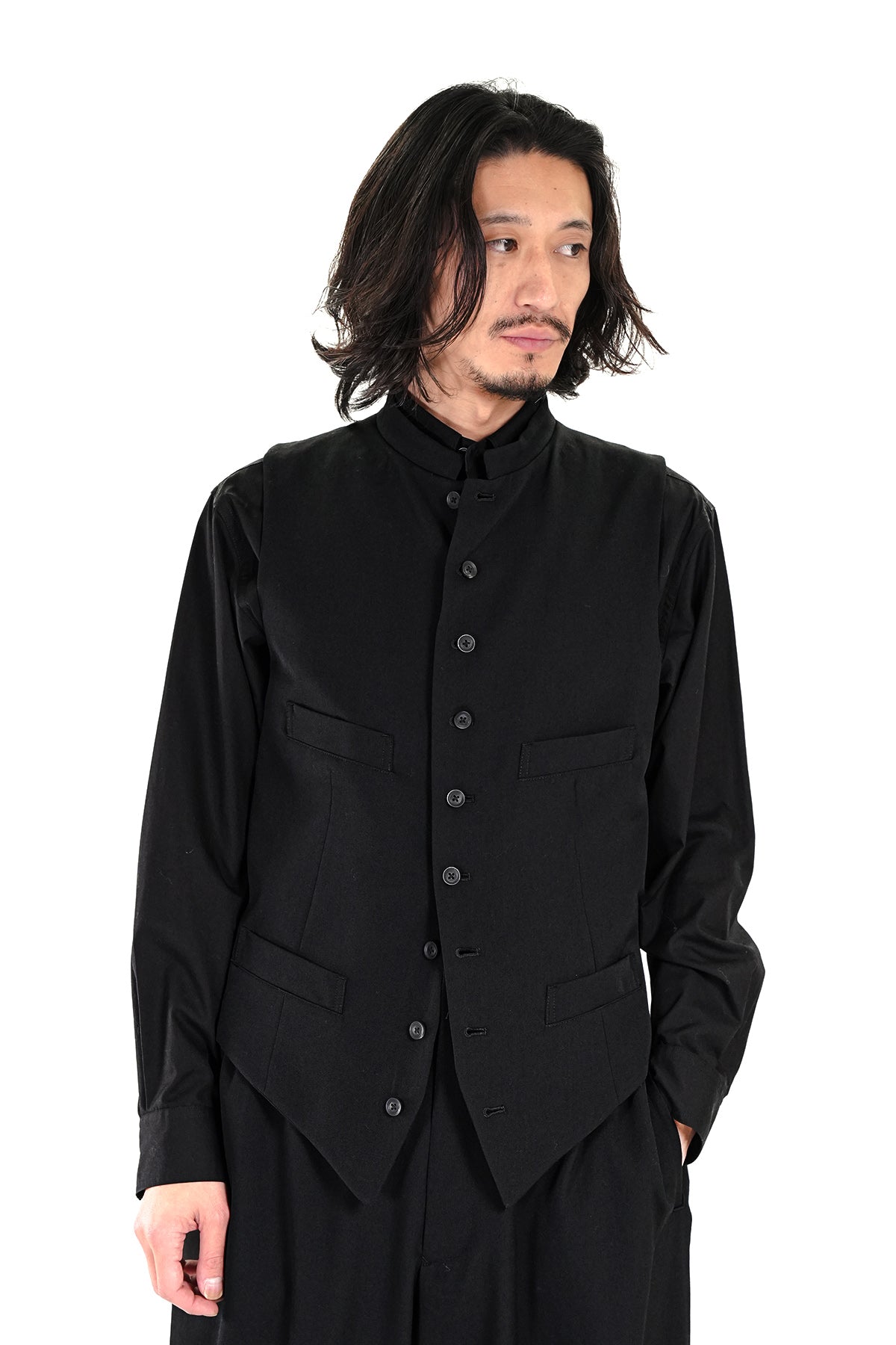 WOOL GABARDINE STAND COLLAR VEST