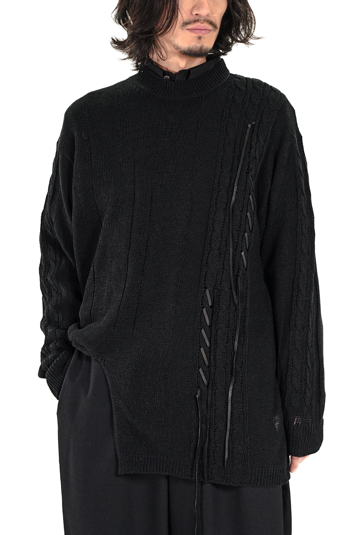 5G 2PLY DROP STITCH ROUND NECK LEATHER S PO