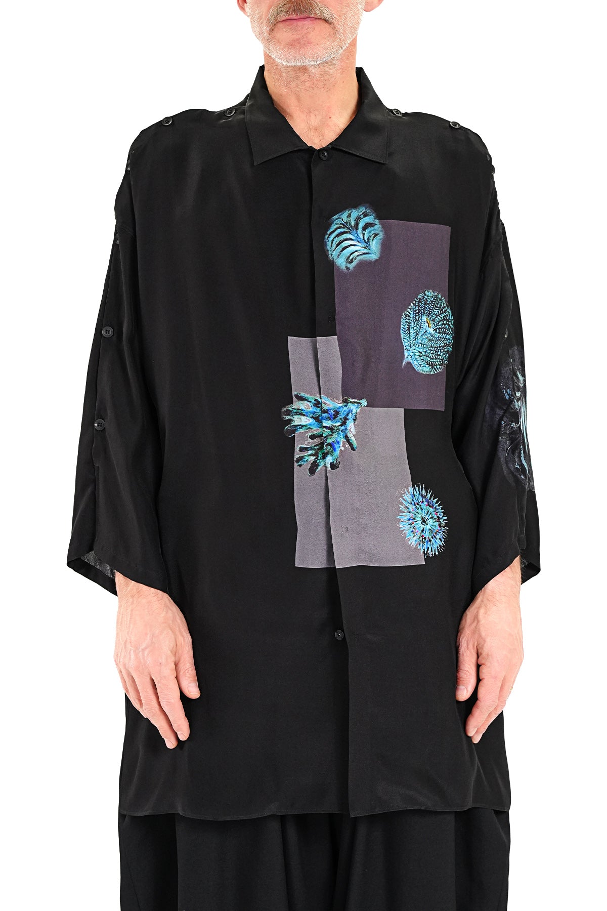 OPEN-COLLAR BLOUSE WITH UNDERWATER CREATURE PRINT