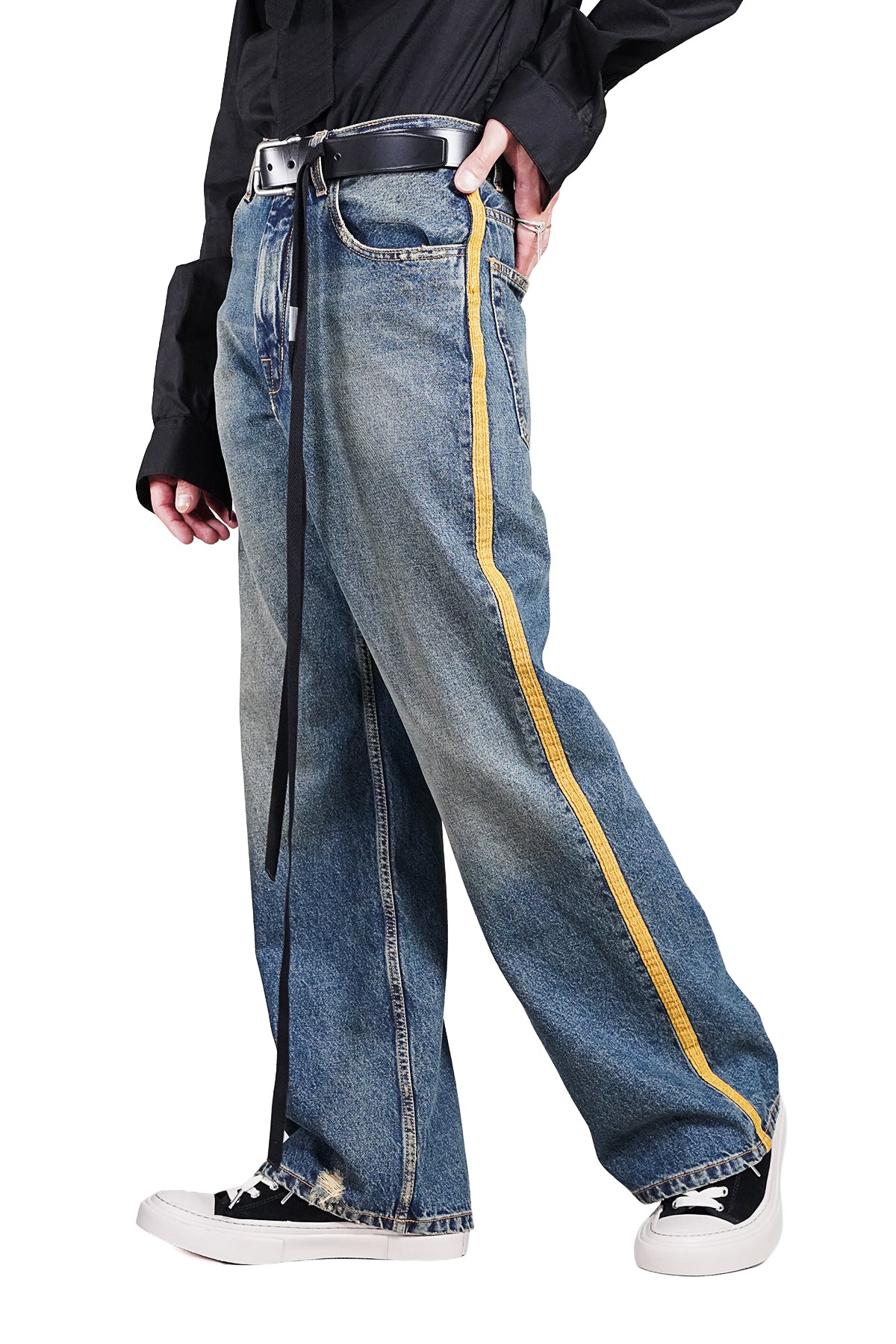 ALARIK 5-POCKETS FLARED CROPPED TROUSERS WITH CONTRAST SIDE BAND