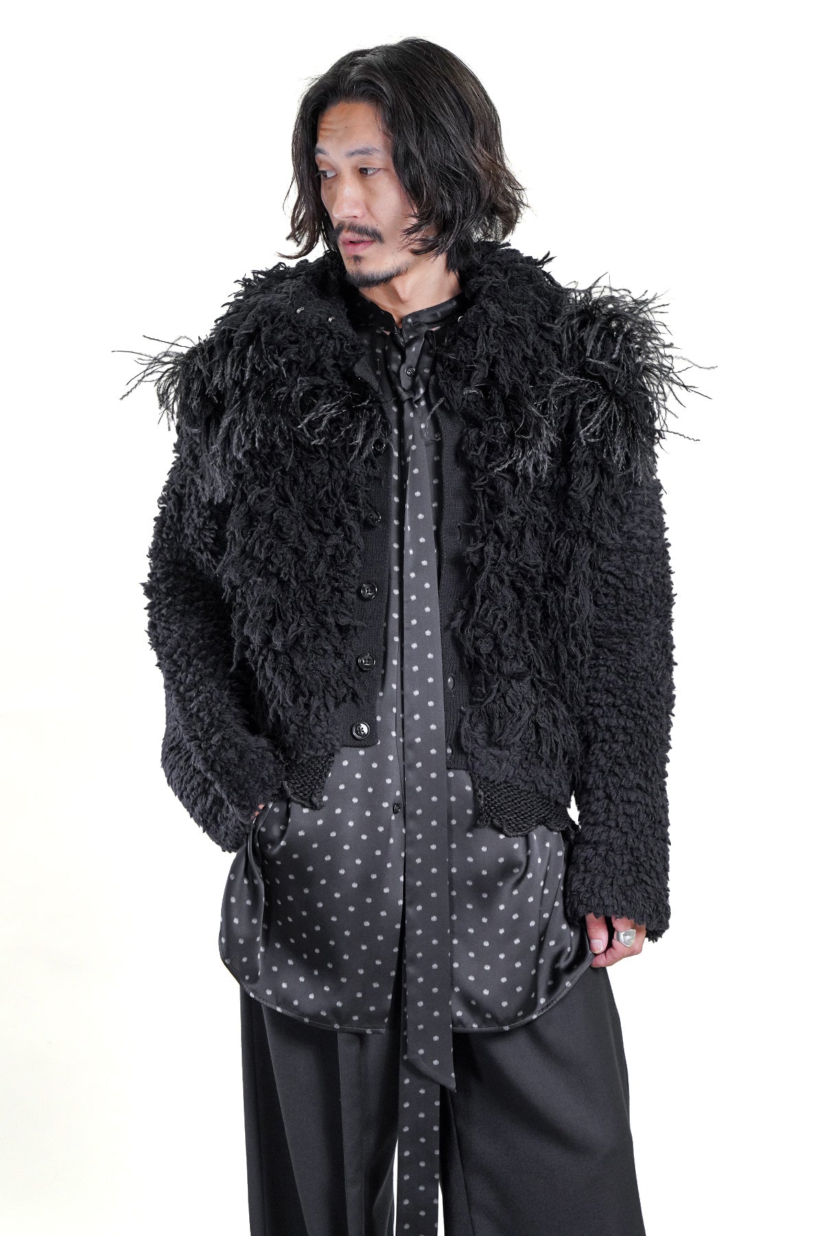 HERE CROPPED KNITTED BLOUSON WITH FEATHERS EMBROIDERY
