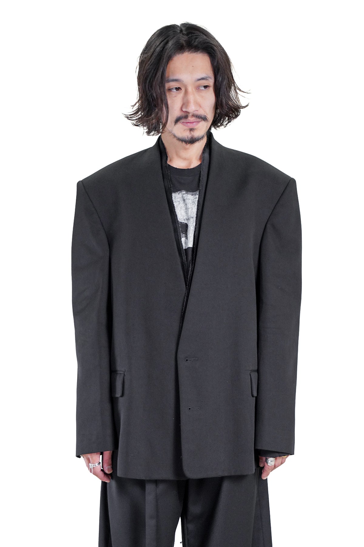 WALID HIGH COMFORT COLLARLESS JACKET WITH CADY SATIN RAW EDGE DETAIL