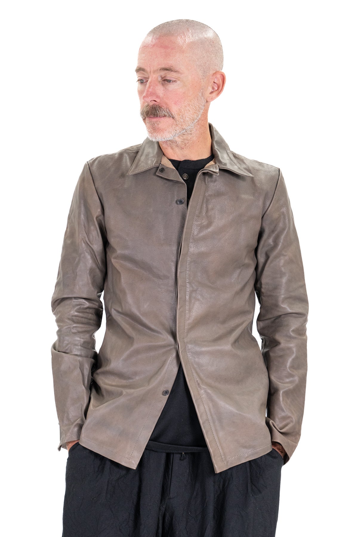 CENTRAL BACK VENT LEATHER OVER SHIRT