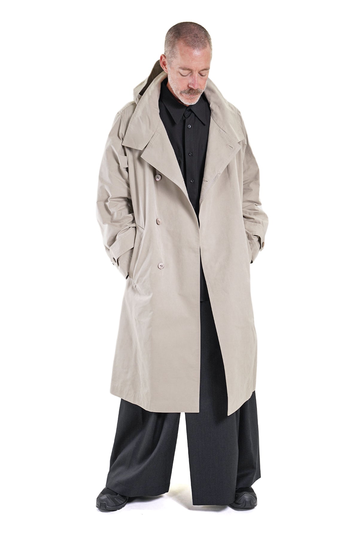 STAND COLLAR HOODED COAT