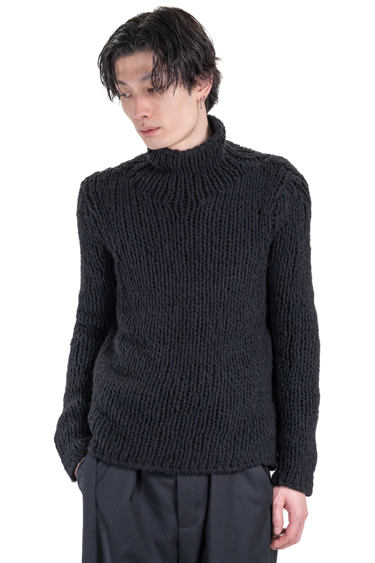 ALBRECHT CHUNKY KNITTED LOOSE FIT FUNNEL NECK OPEN STITCH JUMPER