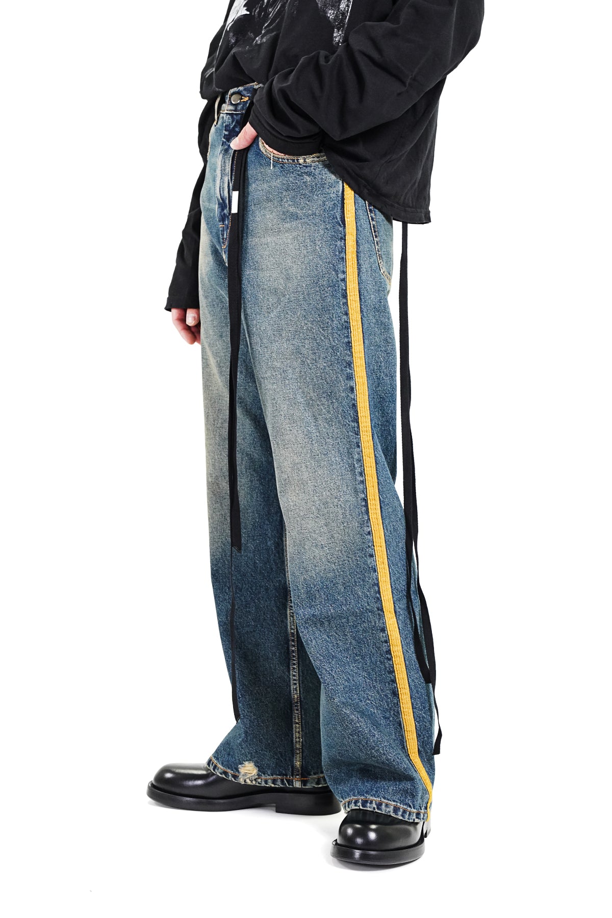 ALARIK 5-POCKETS FLARED CROPPED TROUSERS WITH CONTRAST SIDE BAND