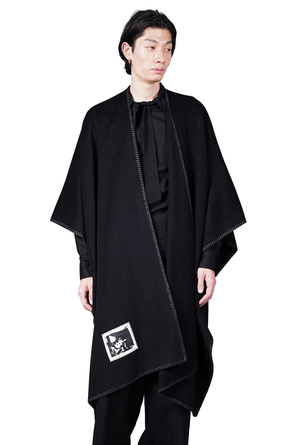 OVART RECTANGULAR CAPE WITH PRINTED LEATHER PATCH