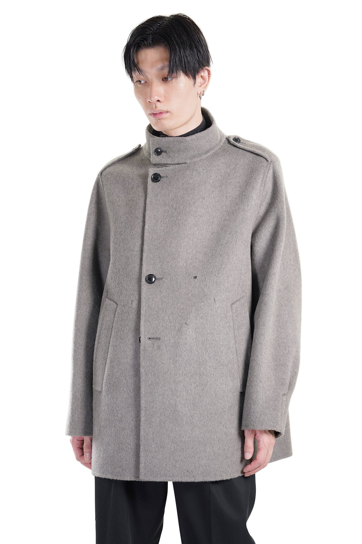 EPAULET STAND COLLAR HALF COAT