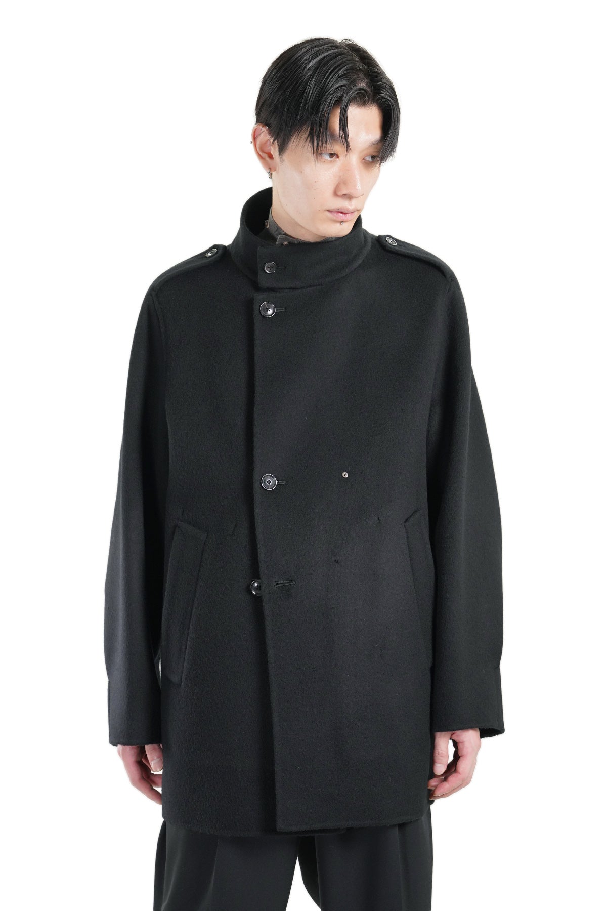 EPAULET STAND COLLAR HALF COAT