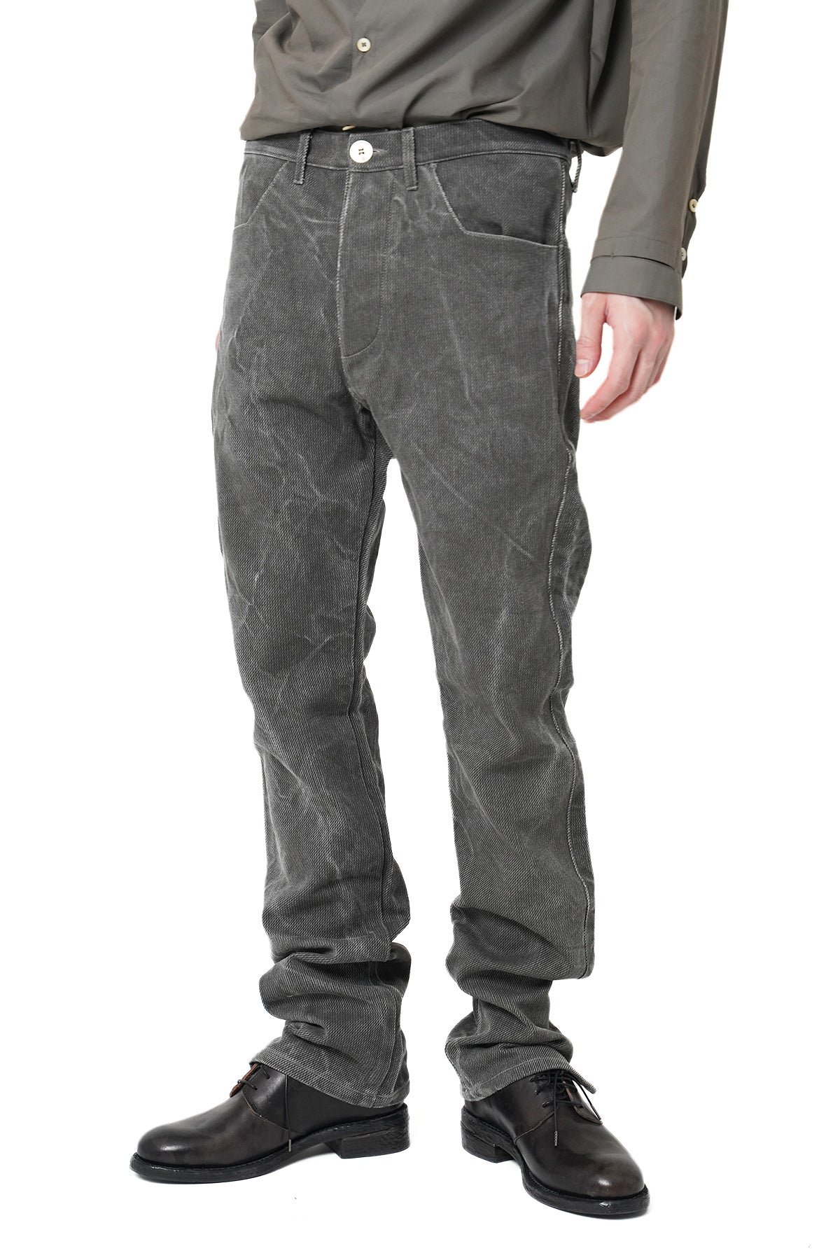 BACK SPLIT FITTED DENIM TROUSERS