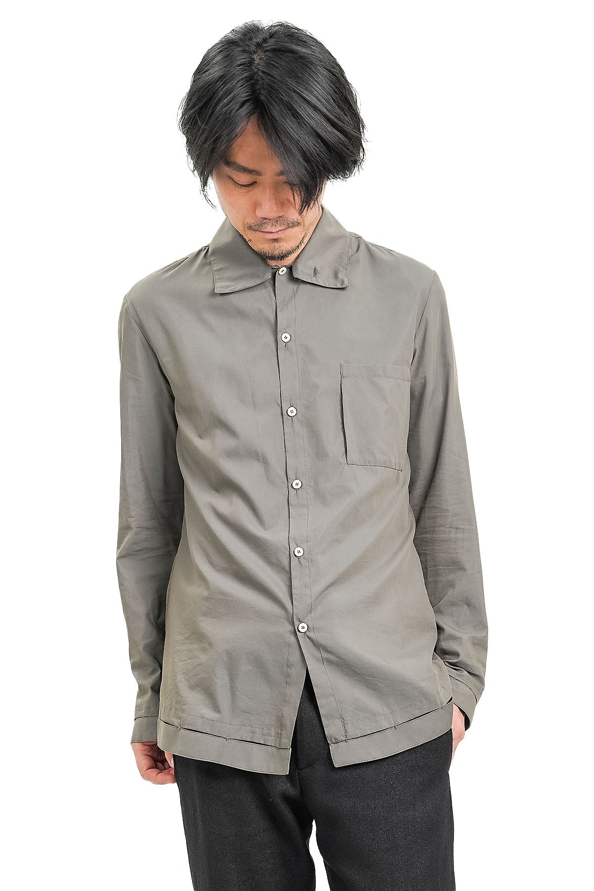 PATCH POCKET HAND SITITCHED HEM BORDER RELAXED FIT SHIRT