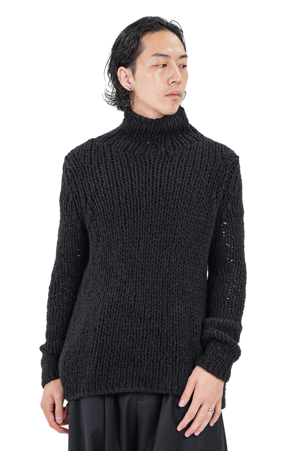 ALBRECHT CHUNKY KNITTED LOOSE FIT FUNNEL NECK OPEN STITCH JUMPER