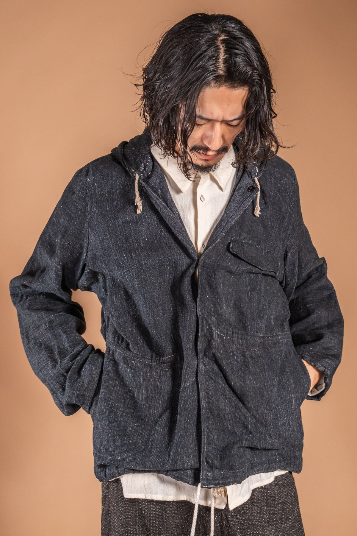 WAXED T PATTERN RAIN JACKET
