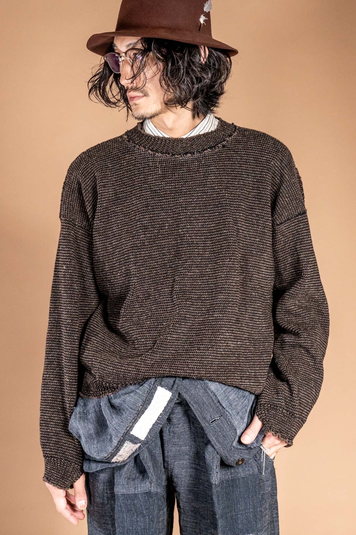 BALLOON RIBBED NECK PULLOVER