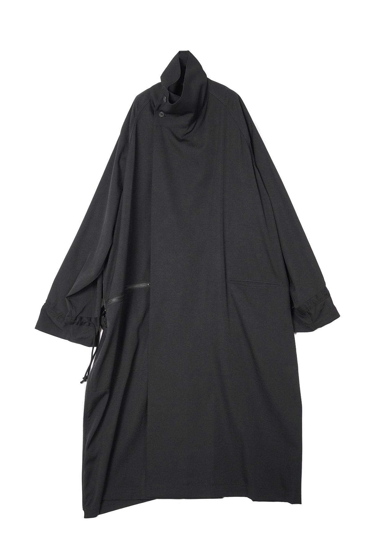 WOOL GABARDINE CROSS ZIPPER COAT