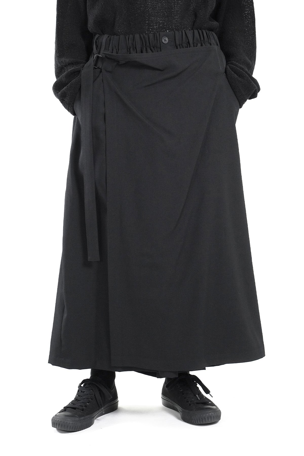 WOOL GABARDINE WRAP PANTS