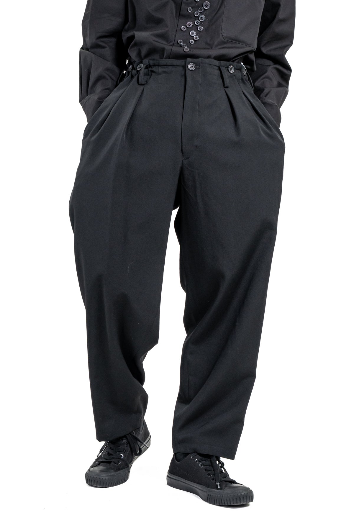 WOOL GABARDINE 2 TUCKS SUSPENDER PANTS