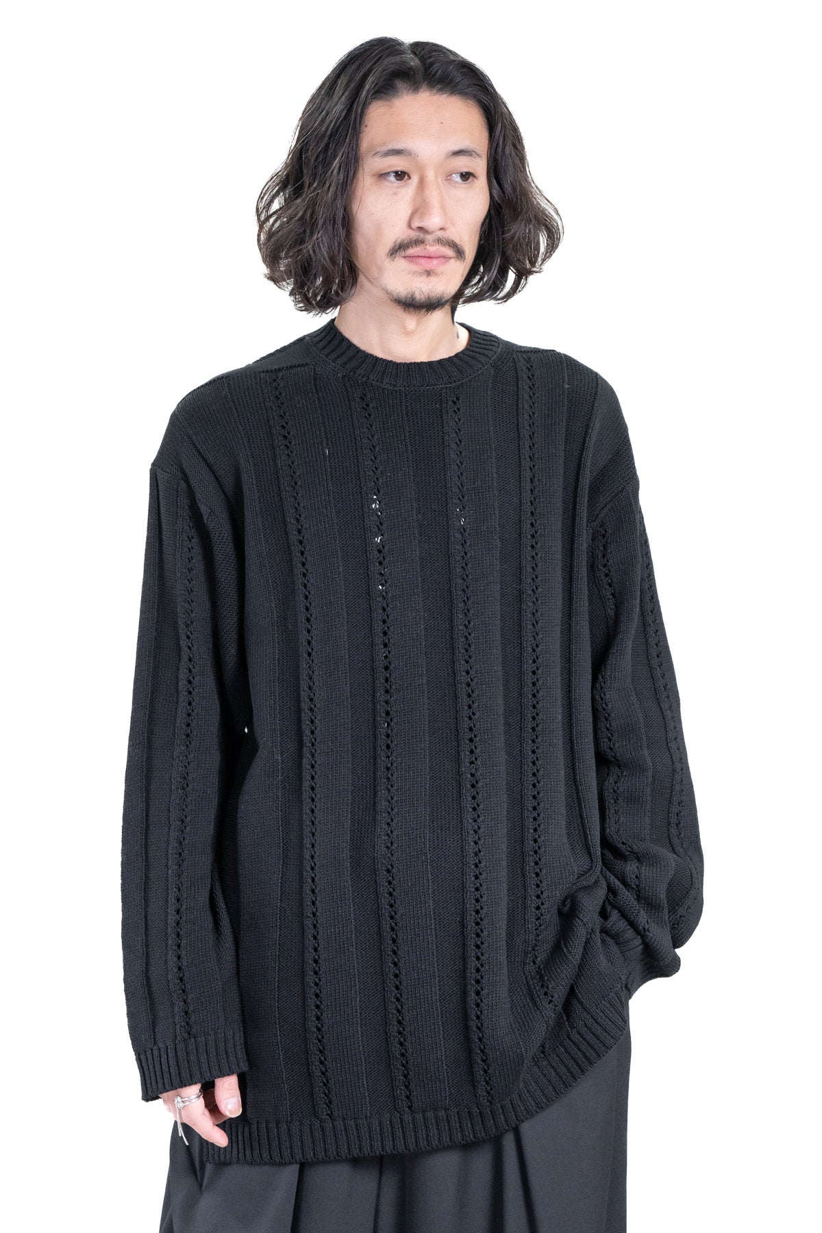 5G 1PLY OPENWORK RIB ROUND NECK PO