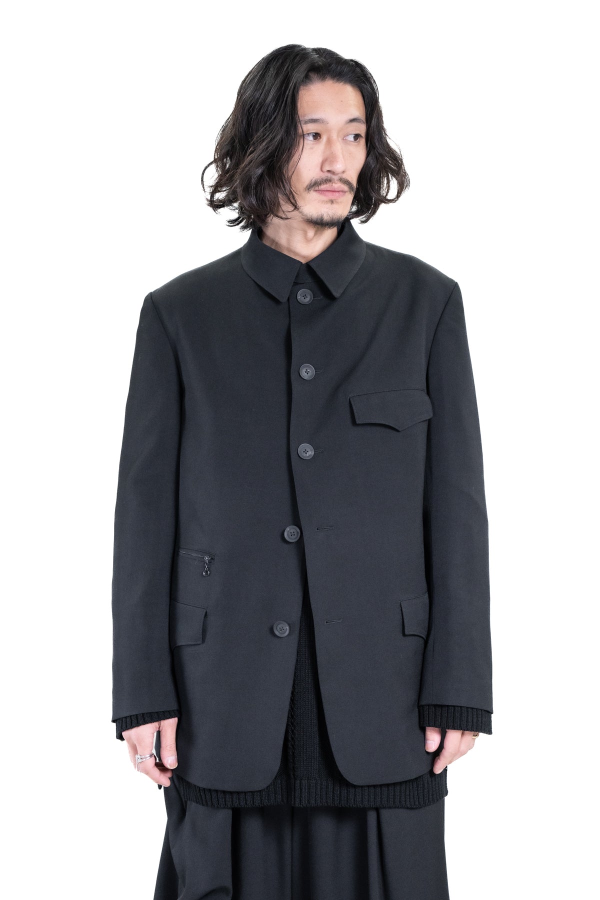 WOOL GABARDINE STAND COLLAR JACKET